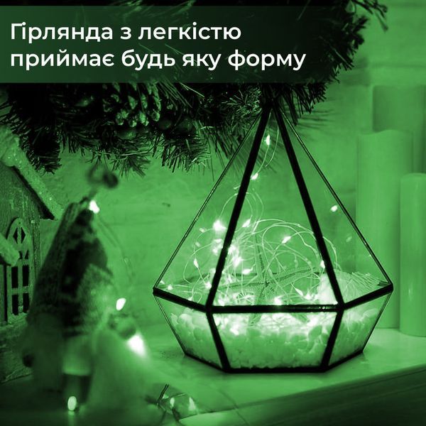 Светодиодная гирлянда Роса Нитка 100 LED, 10 м на батарейках, зеленая для декора 1733031GR фото
