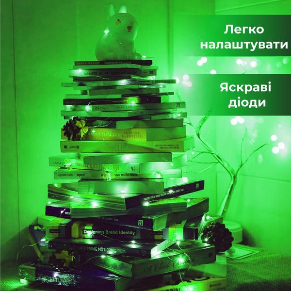 Светодиодная гирлянда Роса Нитка 100 LED, 10 м на батарейках, зеленая для декора 1733031GR фото