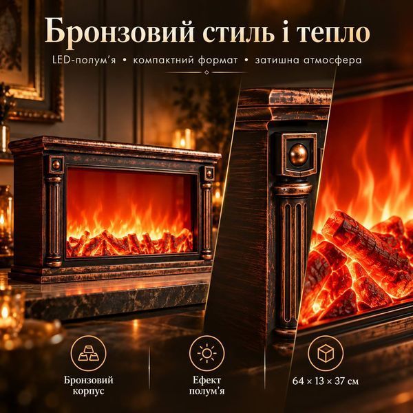 Камін декоративний LED 64 х 13 х 37 см бронзовий з ефектом полум&rsquo;я SP-60BR фото
