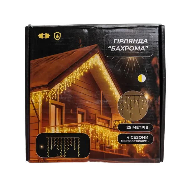 Вулична гірлянда бахрома 25 (м) 750 led світлодіодів зовнішня жовта чорний дріт Garlando Жовтий 25м 25MBY фото