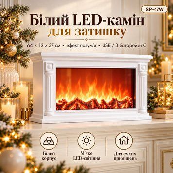 Камин декоративный LED 64 х 13 х 37 см белый с эффектом пламени SP-60W фото