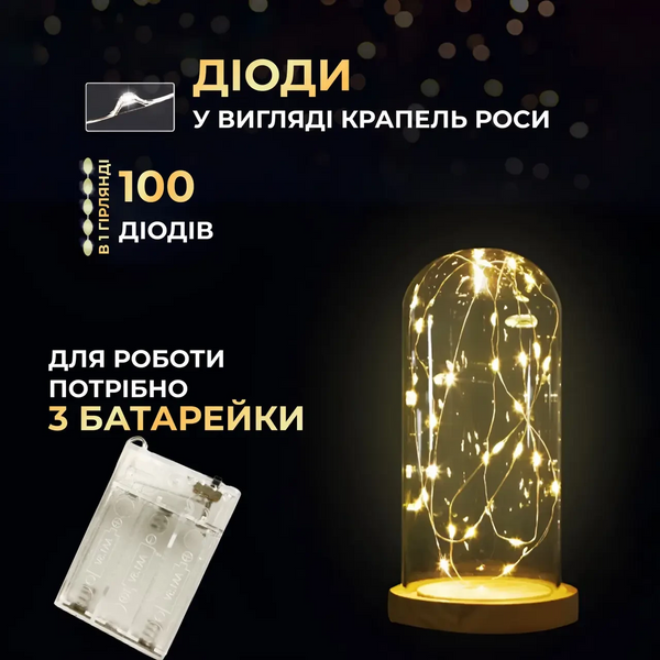 Гирлянда роса 10 метров капля на батарейках на 100 led белый провод желтая 100L10MWY фото