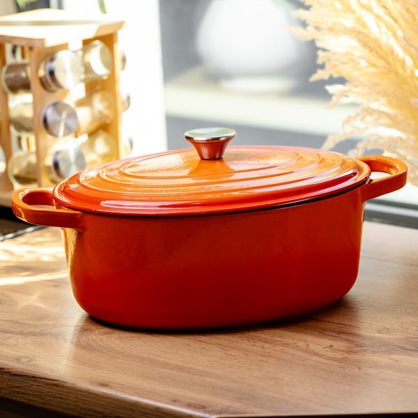 Гусятница чугунная эмалированная 6 л, оранжевый Yiwu HP-FLG-17 ORANGE HP-FLG-17 ORANGE фото